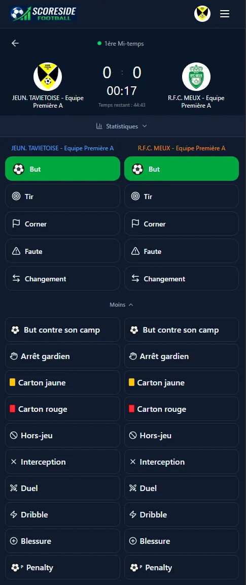 Interface encodage live ScoreSide Football